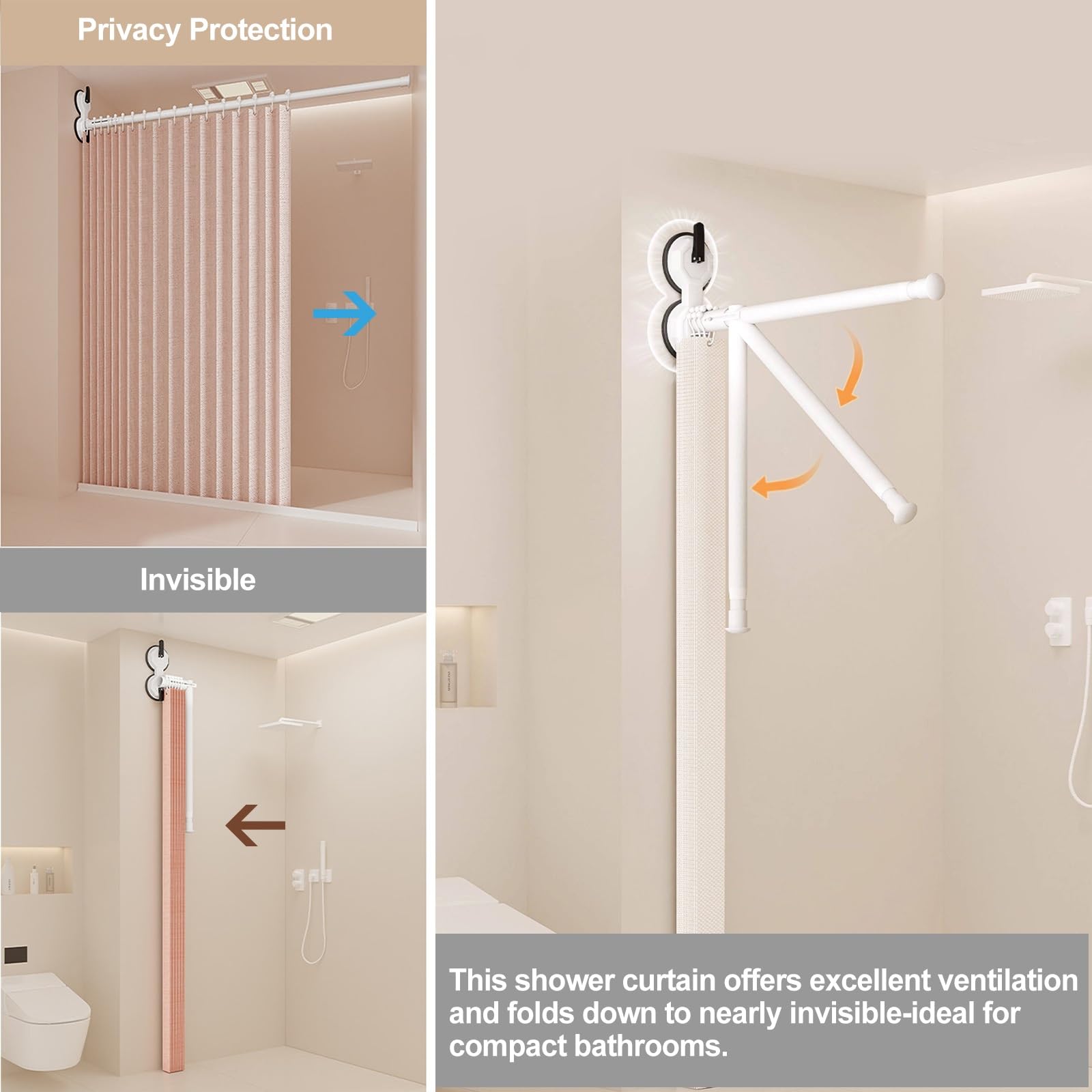 Doccia moderna con rivestimenti magnetici, protezione dell'acqua e separazione bagnata/asciutta, pieghevole per il bagno per famiglia, hotel e famiglia (H 2 m, L 1,5-1,8 m)