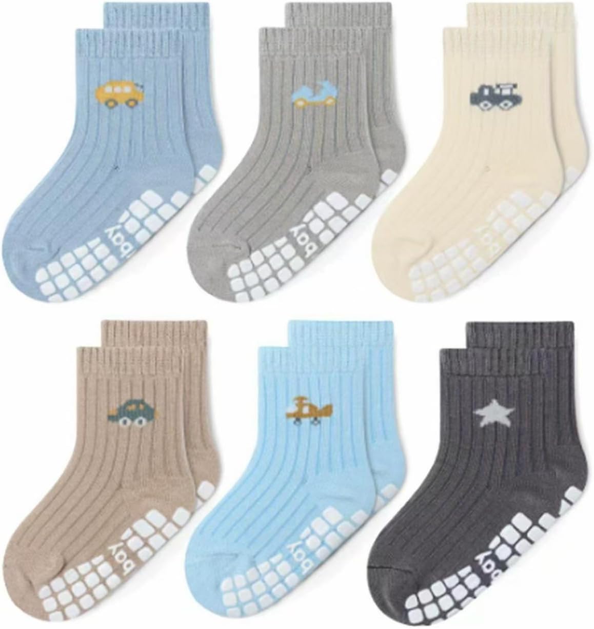 Non-Slip Toddler Grip Crew Socks with Anti Skid Soles