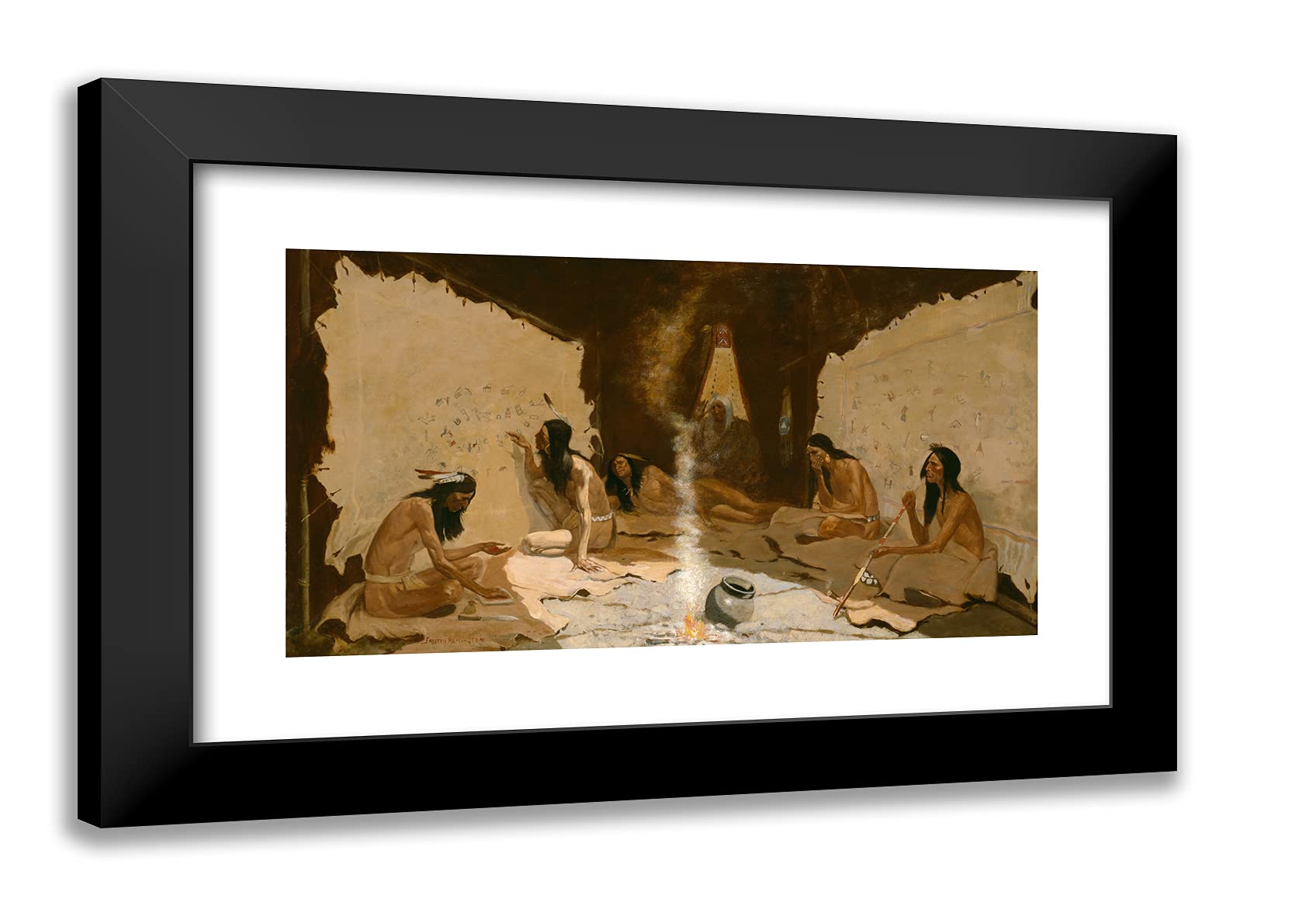 ArtDirect Frederic Remington 24x17 Black Modern Framed Art Print Titled Historians of The Tribe