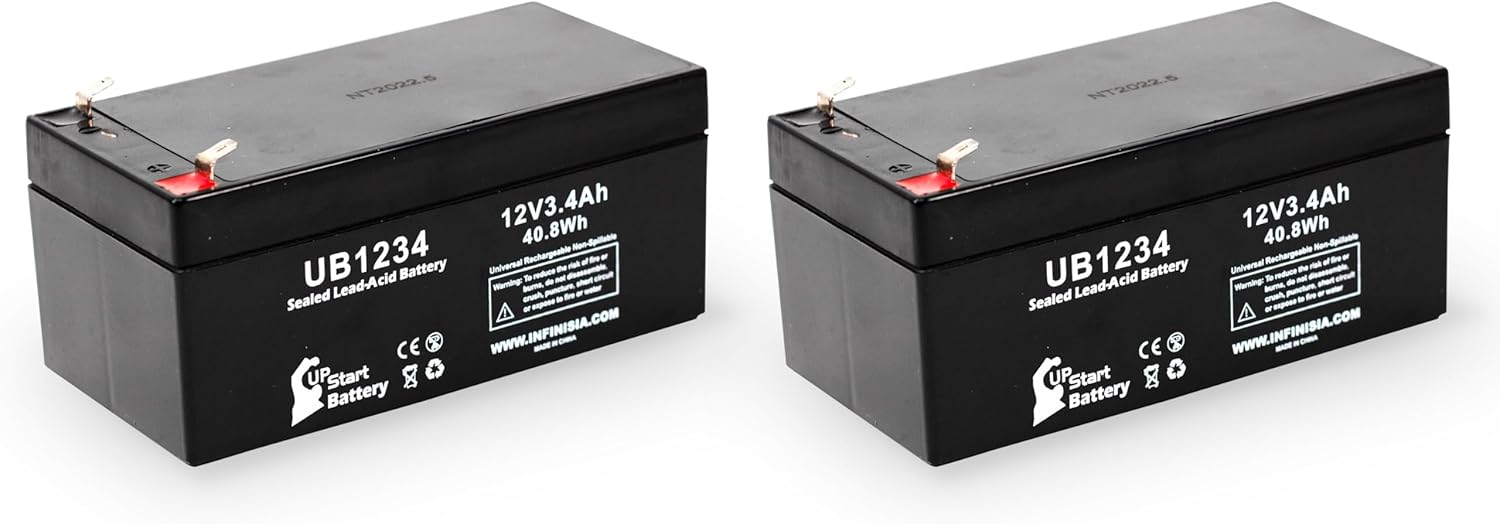 2 Pack Replacement for APC Back-UPS 350 BE350U Battery - Replacement UB1234 Universal Sealed Lead Acid Battery (12V, 3.4Ah, 3400mAh, F1 Terminal, AGM, SLA) - Includes 4 F1 to F2 Terminal Adapters