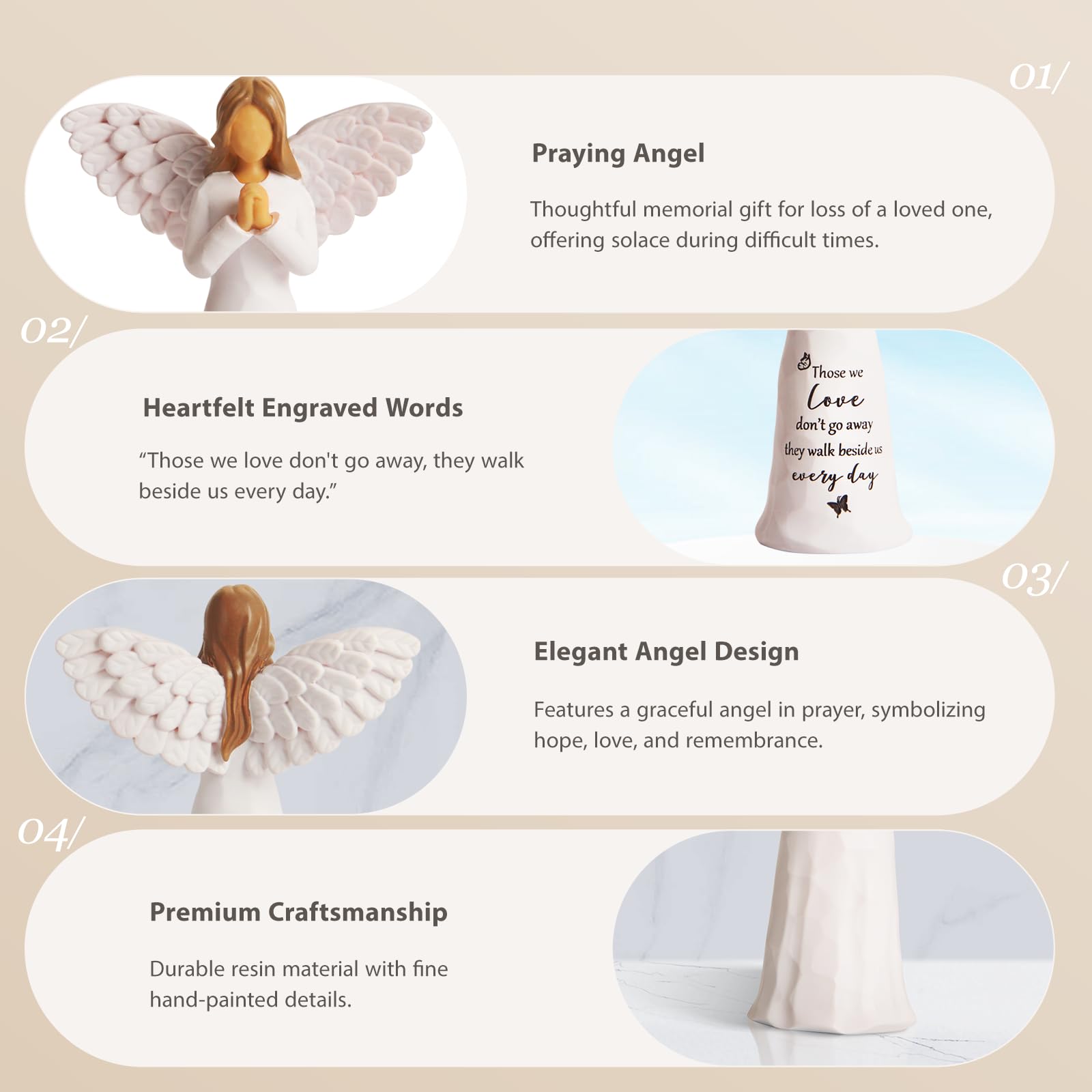 Sympathy Gifts for Loss of Loved One, 6" Handcrafted Memorial Angel Figurine, Memorial Gifts for Loss of Mom Dad, Condolences Bereavement Remembrance in Memory of Loved One Gift