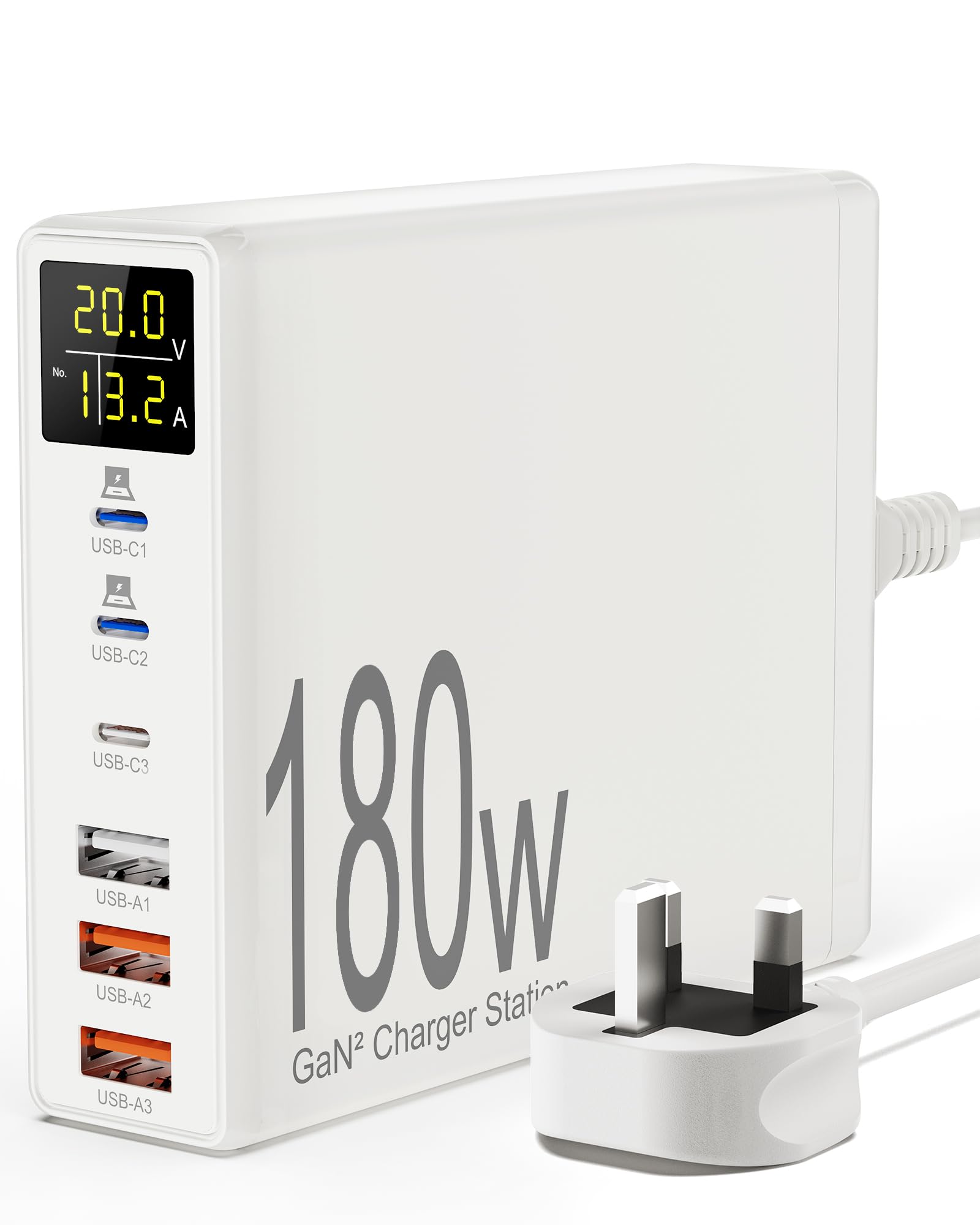 Sanicata 180W 6-Port USB C Charger, GaN USB Charging with LCD Display, Multiport USB Charger Block for iPad iPhone, Galaxy