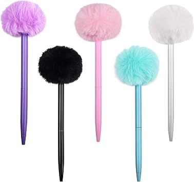 5 Pcs Fluffy Ball Pen Black Ink Cute Creative Ball Ballpoint Pens Novelty Gel Pens for School Office Supplies