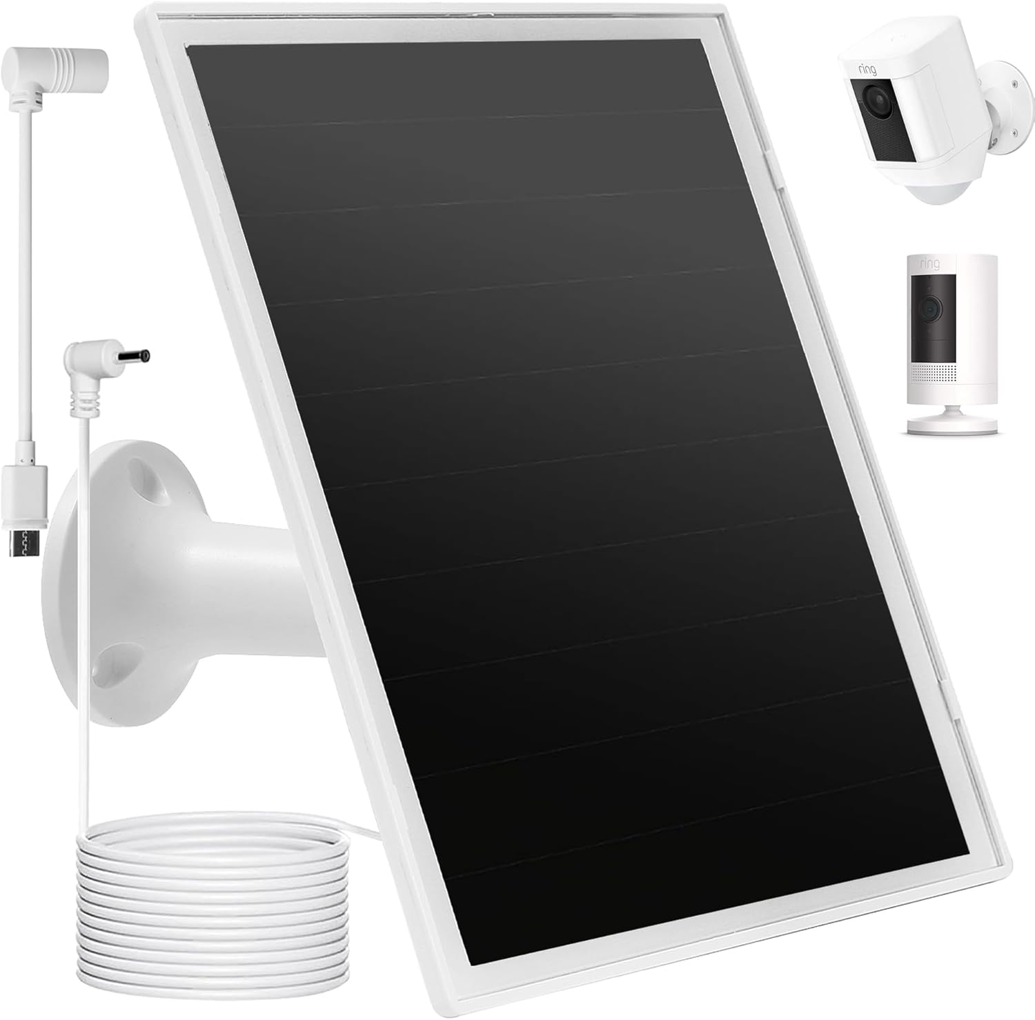 Photo voltaic Panel Charger for Ring Digicam, Suitable with Ri ng Stick Up Cam, Stick Up Cam Professional, Ring Highlight Cam Plus/Professional, 6W5V 13ft Charging Cable (White-1Pack)