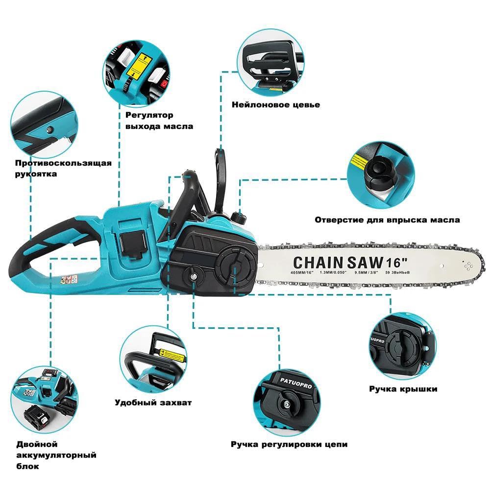 Tronçonneuse électrique sans fil pour batterie Makita 18 V, 42 V (21 V x 2), moteur électrique sans balais, longueur de coupe de 41 cm, puissante, pour le travail du bois et le jardin