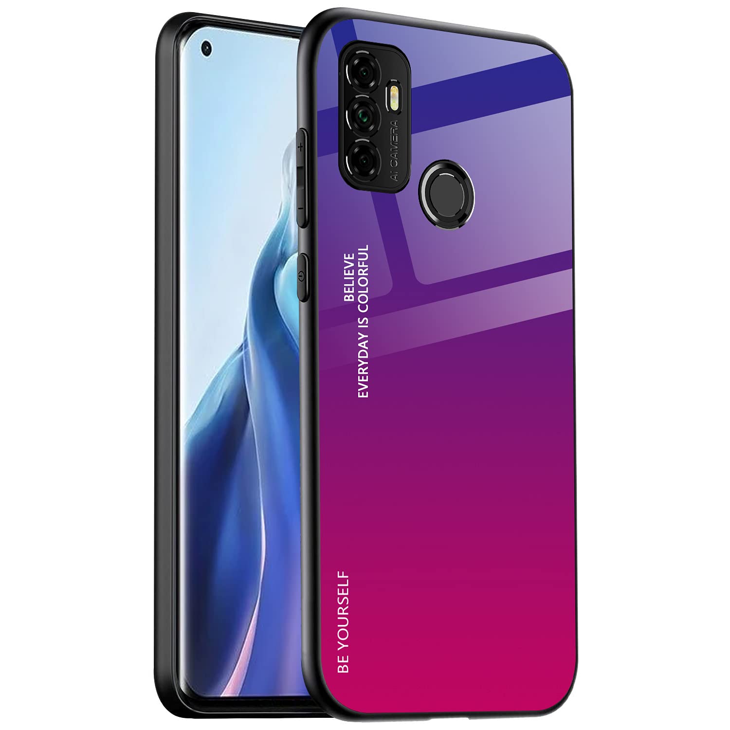 DOINK Cover Con Vetro Sfumato Per Oppo A53/A53S – Custodia In Vetro Temperato + TPU, Colore 5