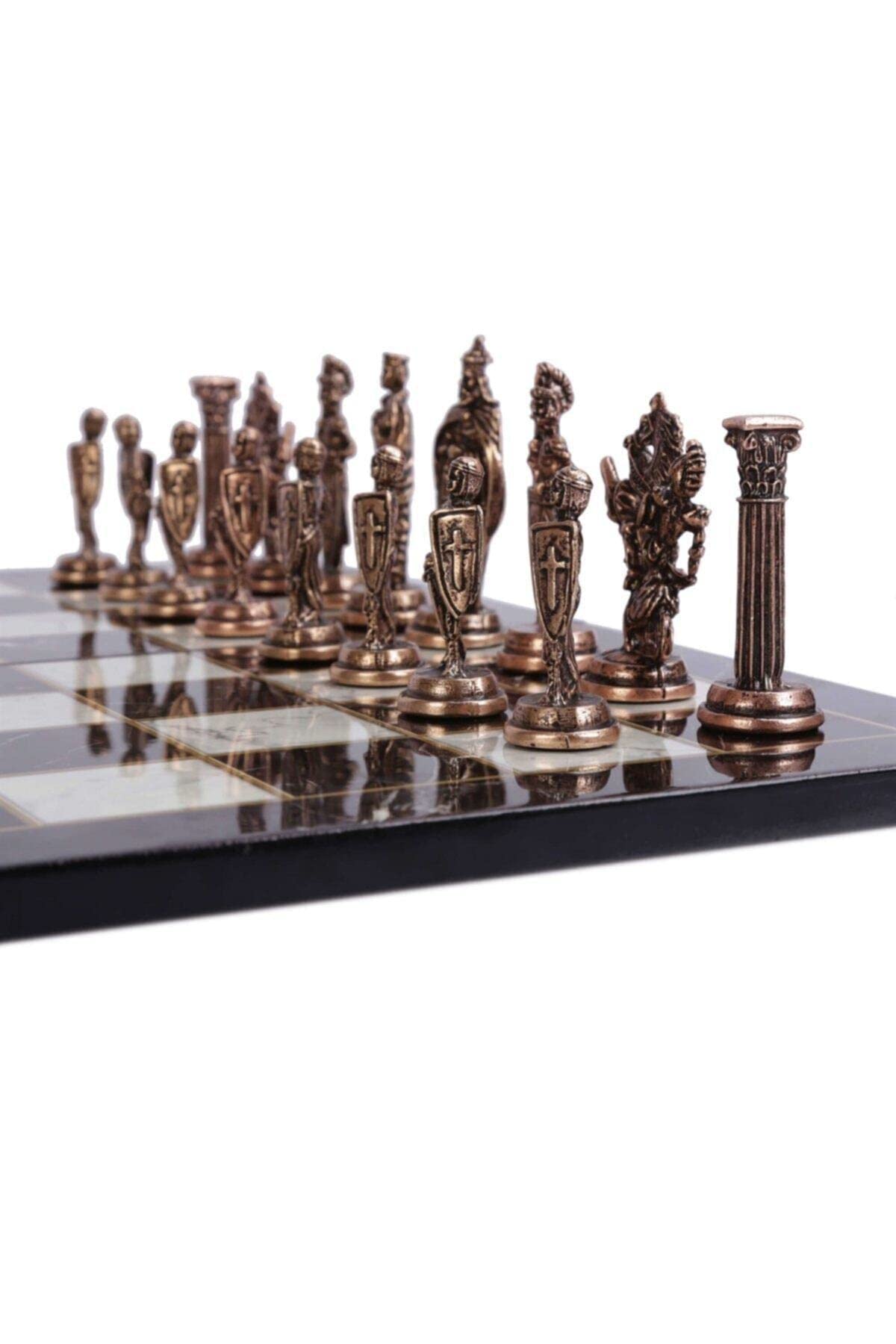 ZAW Schach Britische antike Kupferschachfiguren und faltendes Marmormuster MDF-Tabellenspiel Spaß Intelligenz Chess (Color : A)