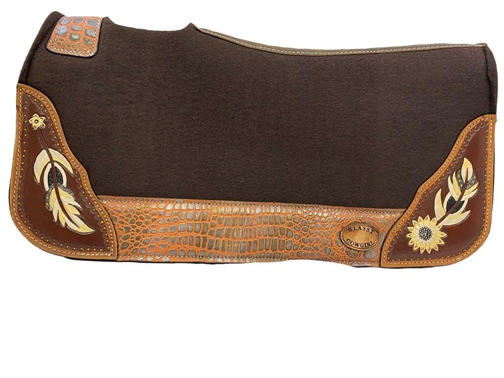 Klassy Cowgirl Barrel Style Brown Felt Pad w/Feather & Sunflower Design