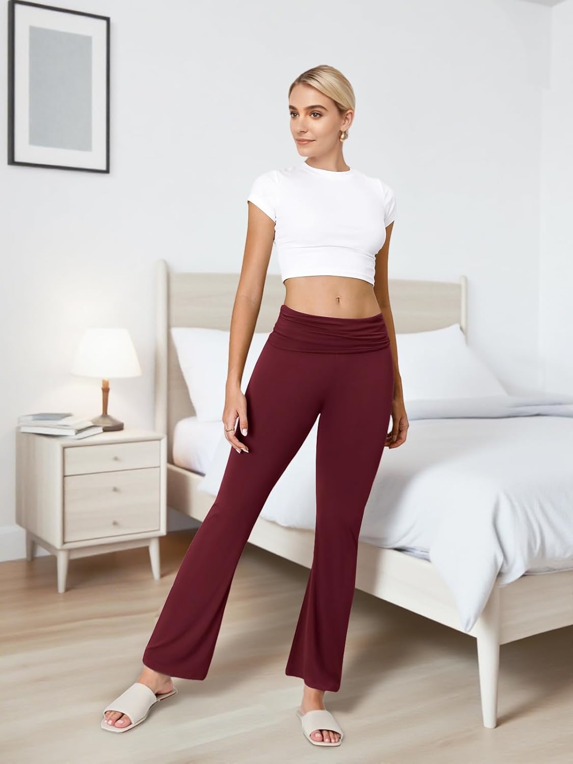 Flare Leggings for Women Fold Over Yoga Pants Stretch Bell Bottom Y2K Lounge Casual Sweatpants - Image 4