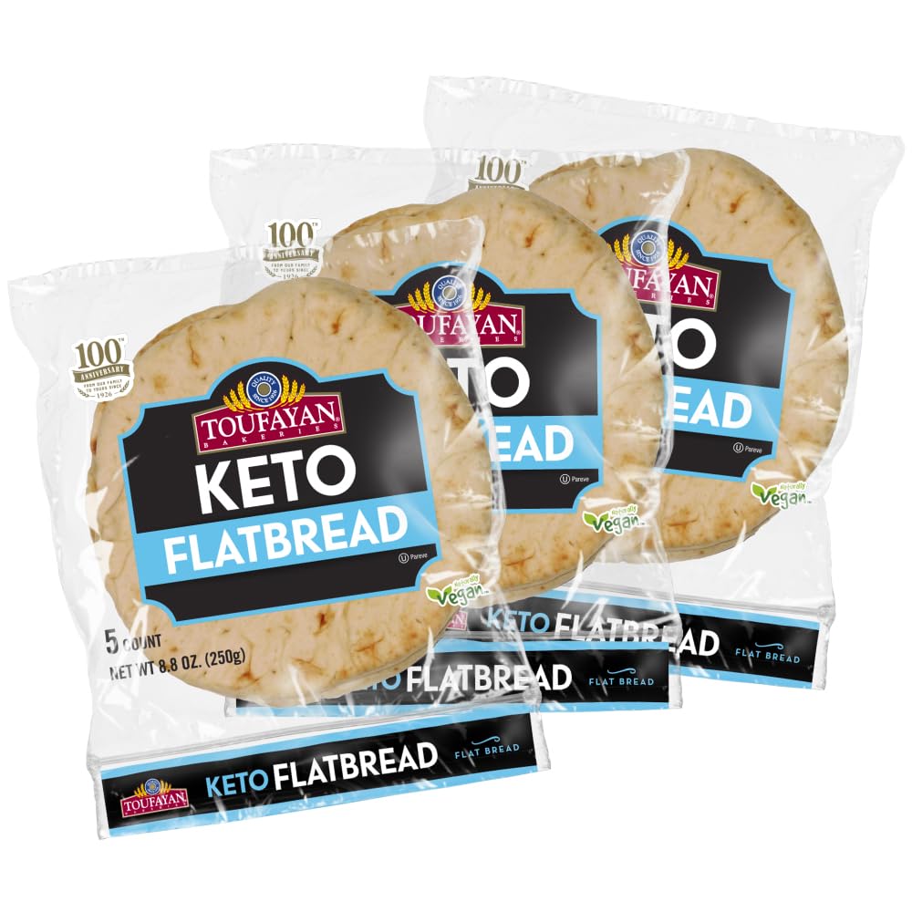 Toufayan Bakery KETO Flat Bread - Keto Diet Friendly - Zero Sugar, Low Carb - Soft, Delicious Flavor and Texture (3 Pack)