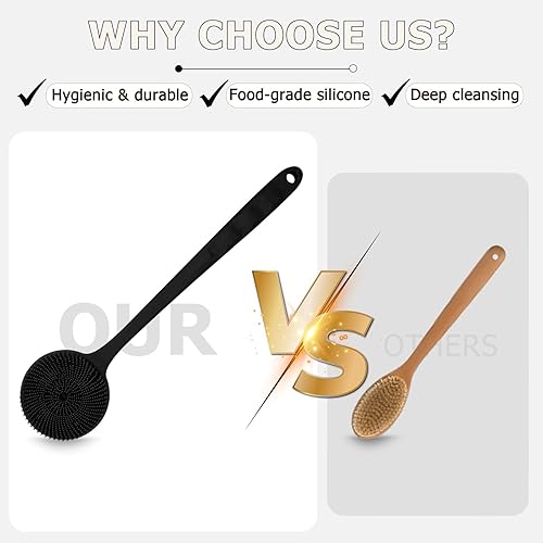 Long Handle Back Scrubber - Double-Sided Shower Brush(Black)