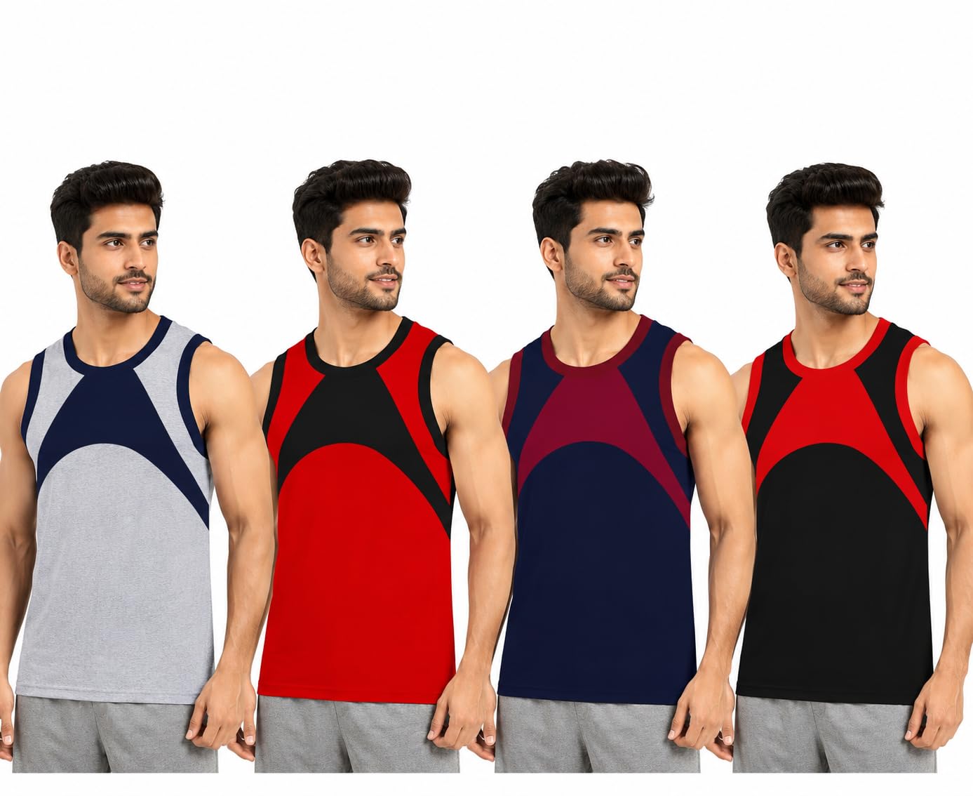 drako Men's 012 Gym Vest 100% Cotton Multicolour Pack of 4-picture-16