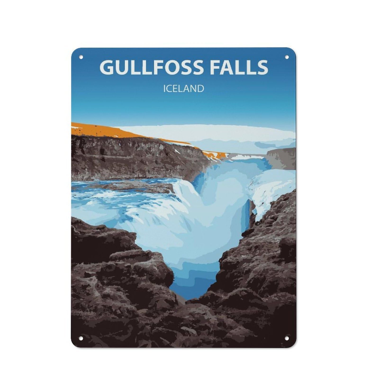 Junmoney Gullfoss Falls Iceland Art Tin Wall Plaque 40X30cm With For Café Or Restaurant, Suited To Restaurant Decor Fans