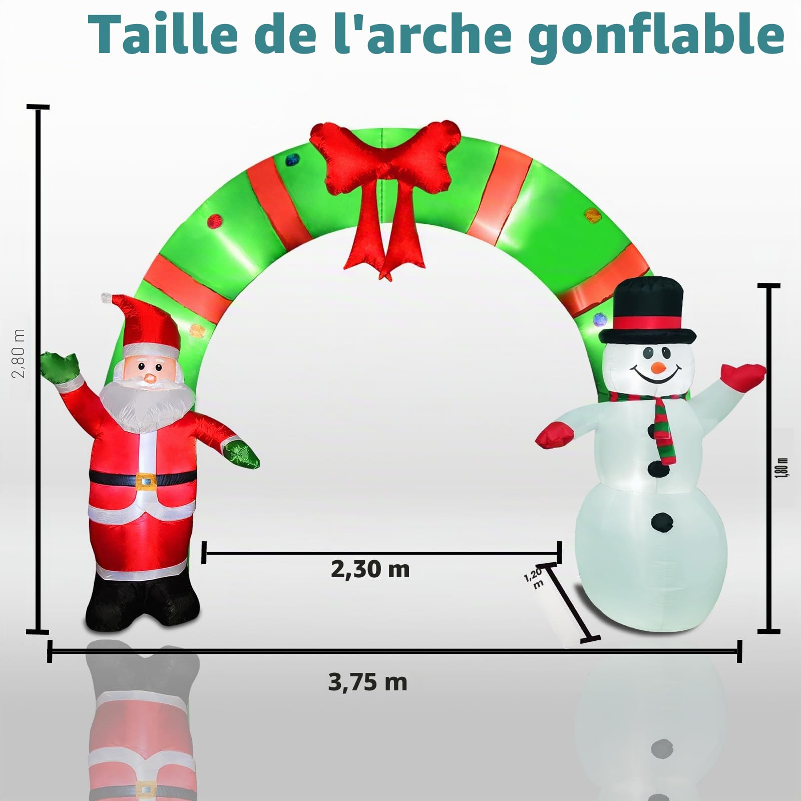 ZXSWONLY Archway gonflable de Noël de 12 pieds - Père Noël et bonhomme de neige - Décoration intérieure et extérieure avec lumières LED intégrées