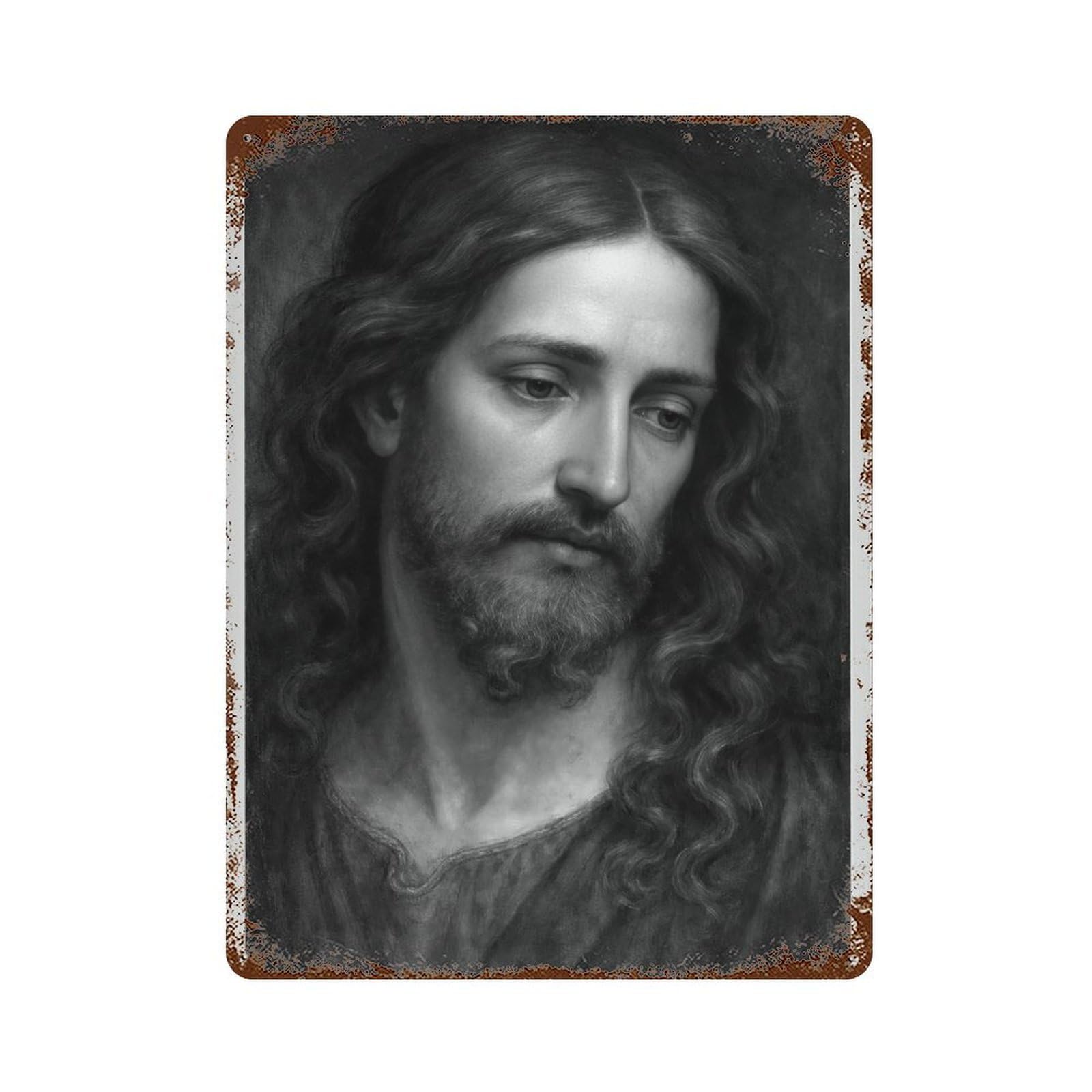 xiaoxiaoshen Black And White Portrait of Jesus Christ, Decoration in A Catholic Chapel. Wall Decor Art Metal Tin Poster Modern Home Decor Art Home Bar Shop Decorations Vintage Sign 40x30cm