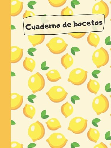Cuaderno de bocetos de tapa dura en blanco Cuaderno con diseño de limón afrutado grande, 8,5x11, 120 páginas, para dibujar, libro de tapa dura para