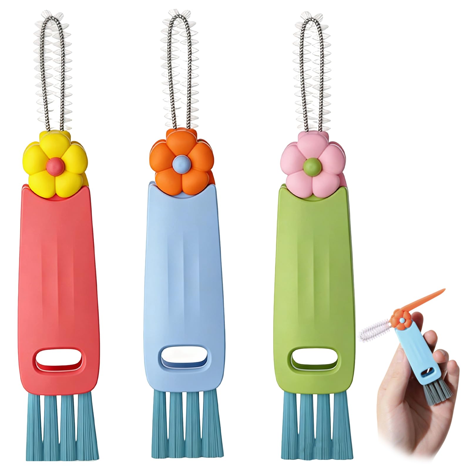 Hautllaif 3-in-1 Cup Lid Cleaning Brush Set – Multifunktionale Flaschen- und Becherdeckel-Reinigungsbürste, ideal für Enge Spalten und Ritzen, 12.8x2.4x2cm