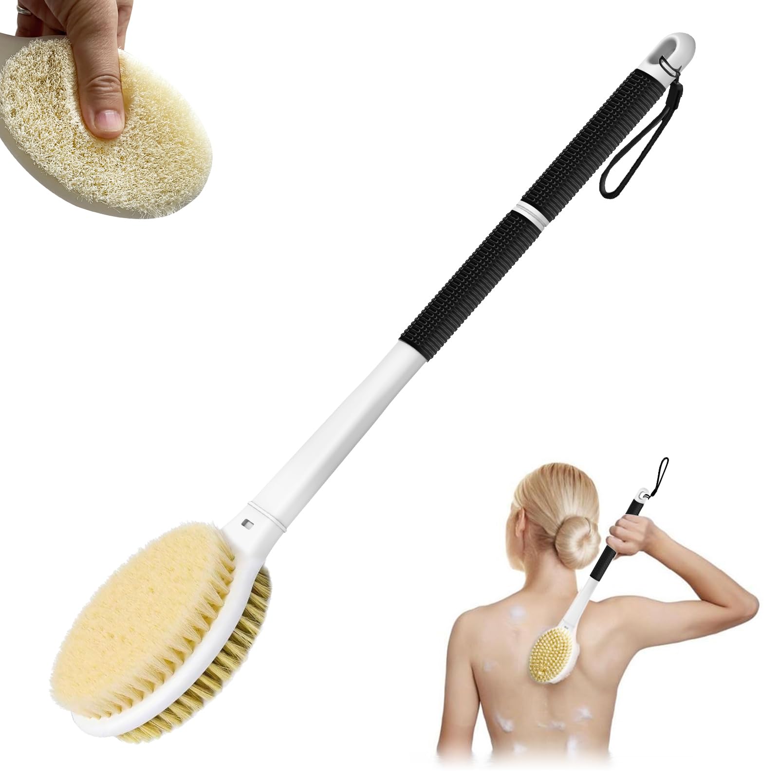 MOXYOY Back Scrubber Shower Brush with 44cm Long Handle, Double Sided Back Bath Scrub Brush for Men and Women, Back Scrubbers for Use in Shower with Stiff and Soft Bristles