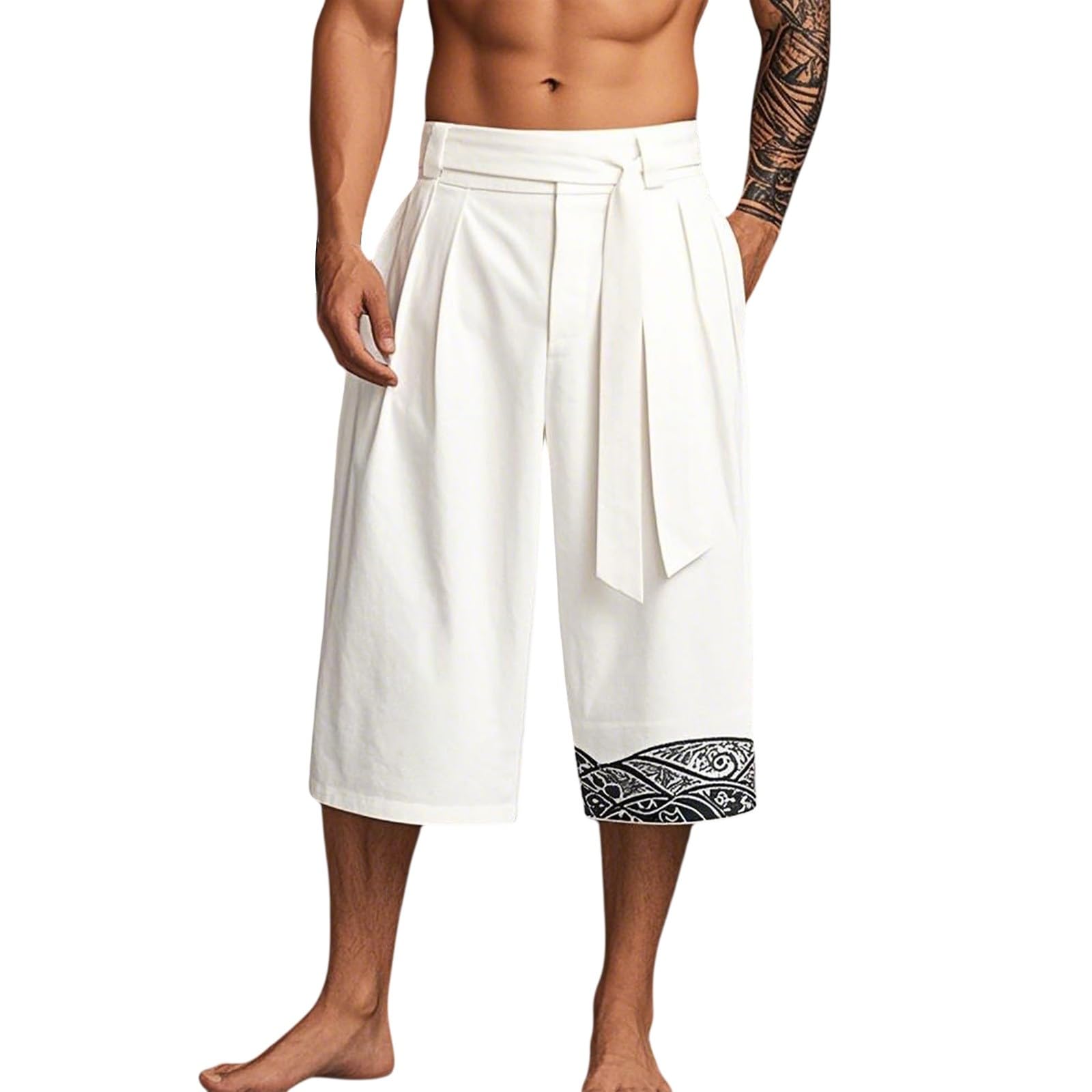 Pantalon Japonais Homme Baggy 3/4 Pantalon Court Taro En Lin Vêtements