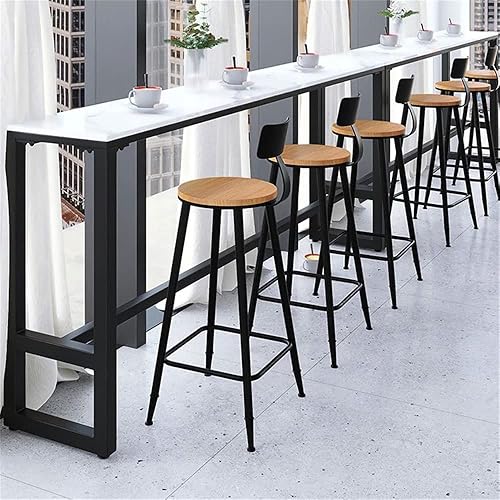 Miniatura 4 de LAKIQ Mesa de bar moderna de pizarra con parte superior de mármol sintético con caballete de hierro negro, mesa rectangular para sofá, mesa de