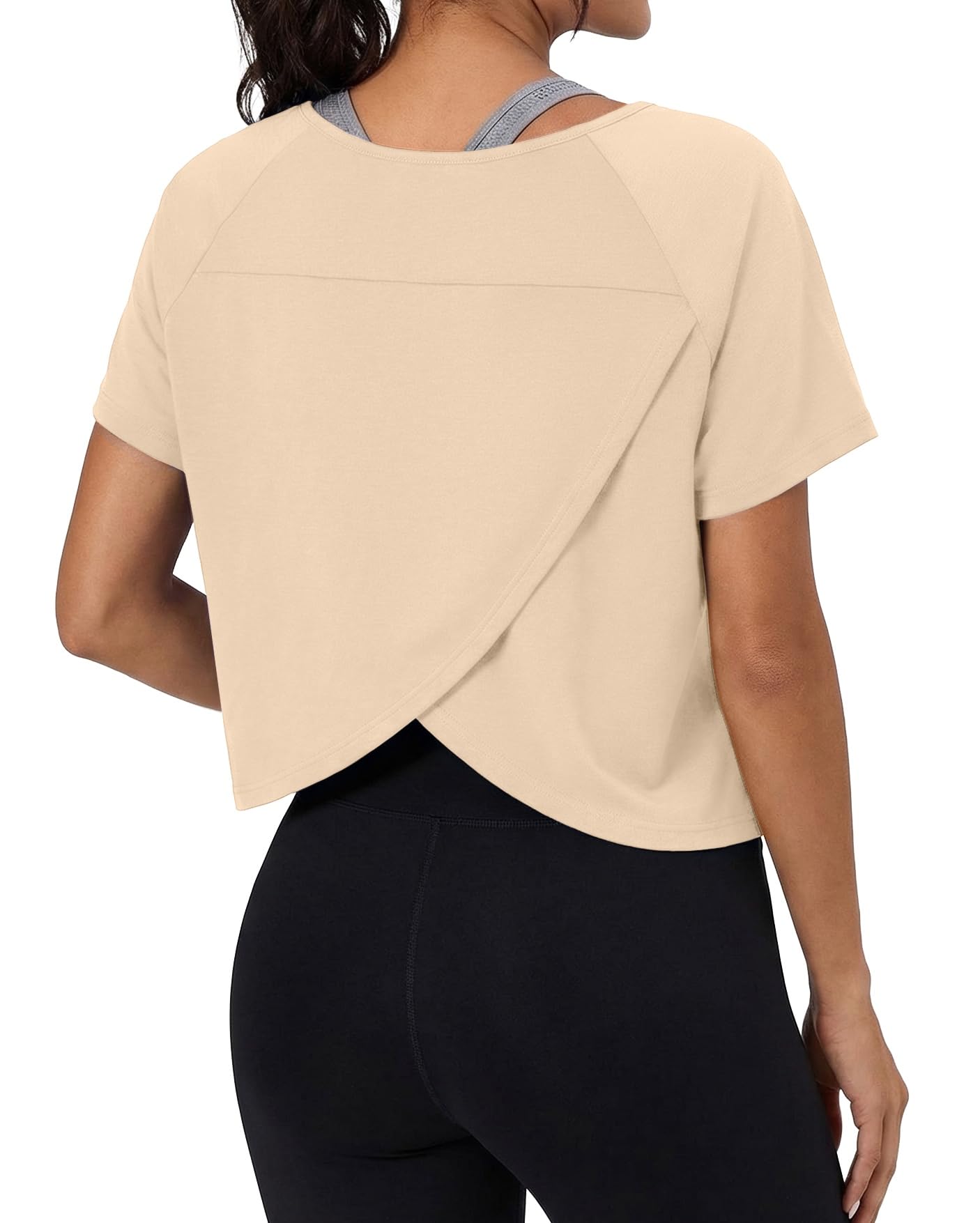 GRECERELLE Workout Tops for Women Short Sleeve Athletic Shirts Running Yoga Crop Gym Pilates Top Crossover Back Y2k — view 12