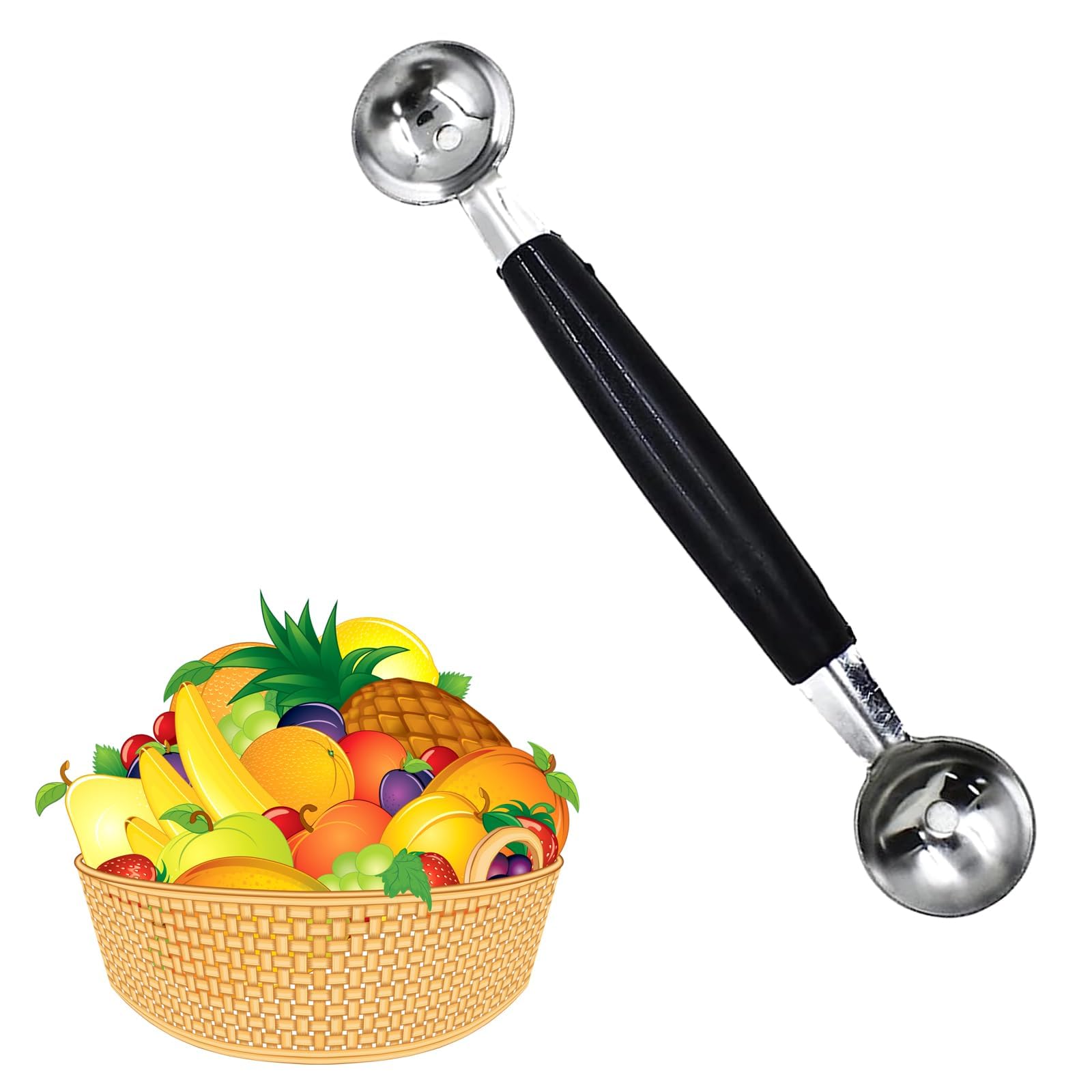 Double Sided Melon Baller, Melon Ball Scoop,Fruit BallerMelon Double Sided Stainless Steel Round Ice Cream Cookie Dessert Scoop for Fruit Ice Cream