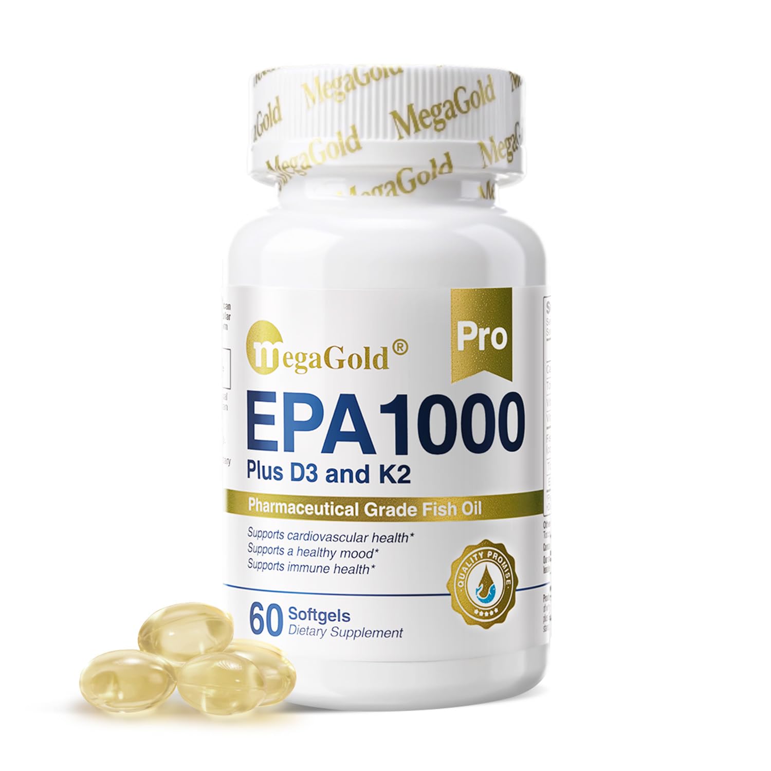 EPA 1000mg Fish Oil with D3 &amp; K2, Burpless Mini Softgels 60 Count