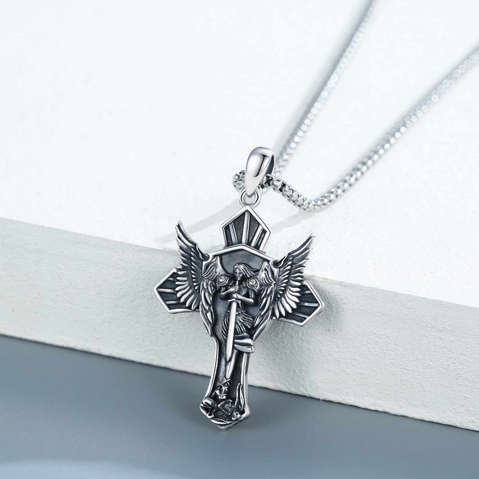 Collana in argento Sterling 925 con ciondolo a forma di santo patrono, amuleto, gioiello per uomo e donna, con catena in acciaio inox, 33mm * 26mm, Argento sterling