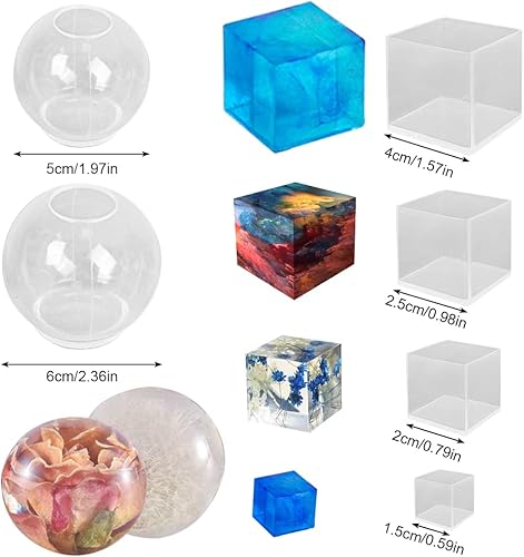 Miniatura 4 de 6 moldes de resina de esfera y cubo, moldes de resina epoxi de silicona transparente para bricolaje, bolas de cristal sin costuras y jabón para velas