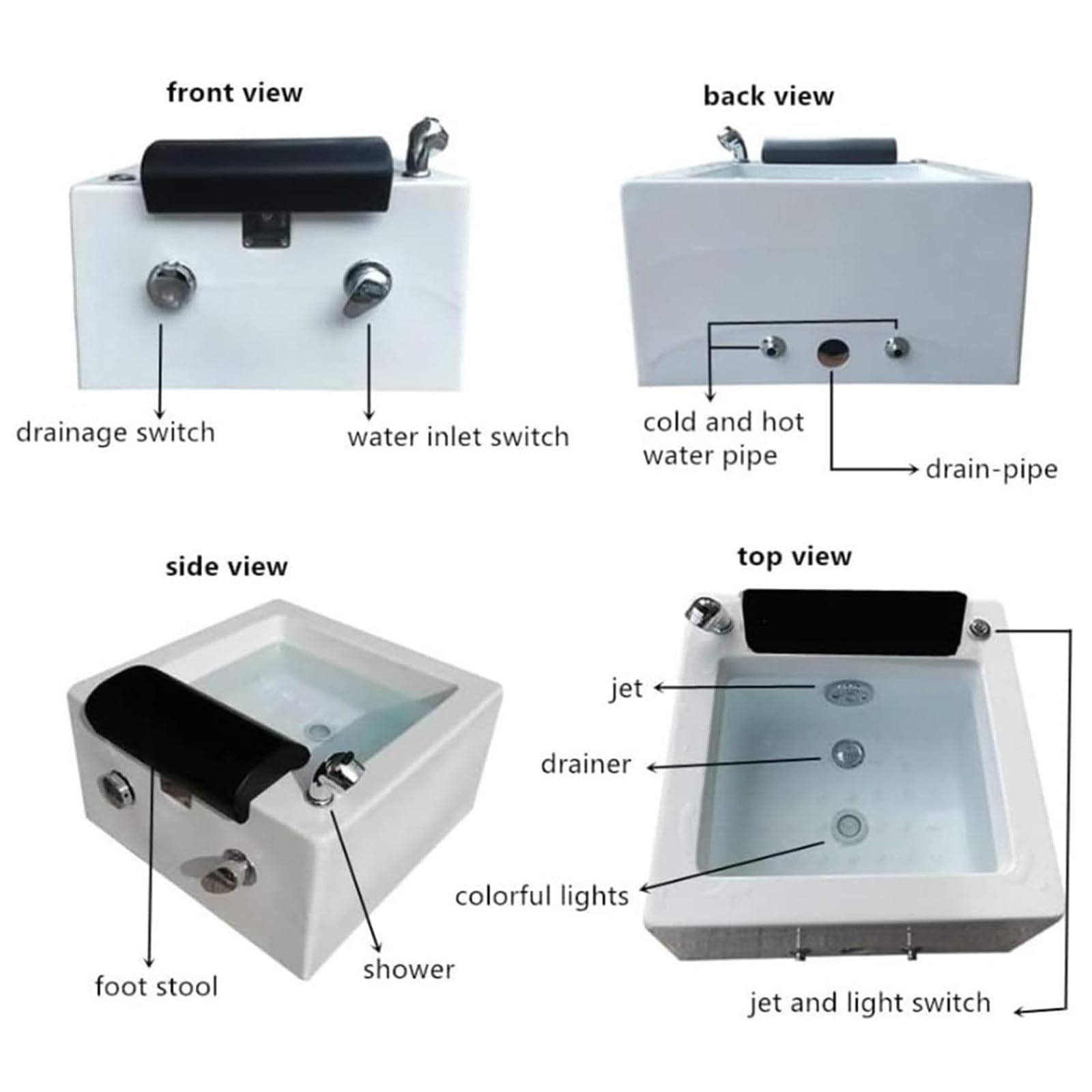 Bañera de spa portátil para pies con masaje, temperatura ajustable y drenaje automático para relajación y cuidado de los pies