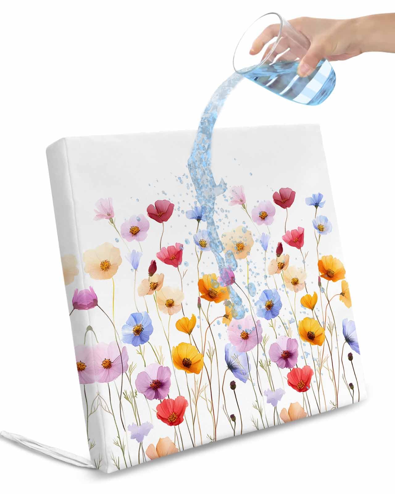 2 Pack Spring Flowers Waterproof Cushion Covers with Ties, Outdoor Patio Chaise Lounge Chair Seat Cushion Slip Covers Replacement(Only Cover) Seasonal Botanical Blooms Wild Floral 22