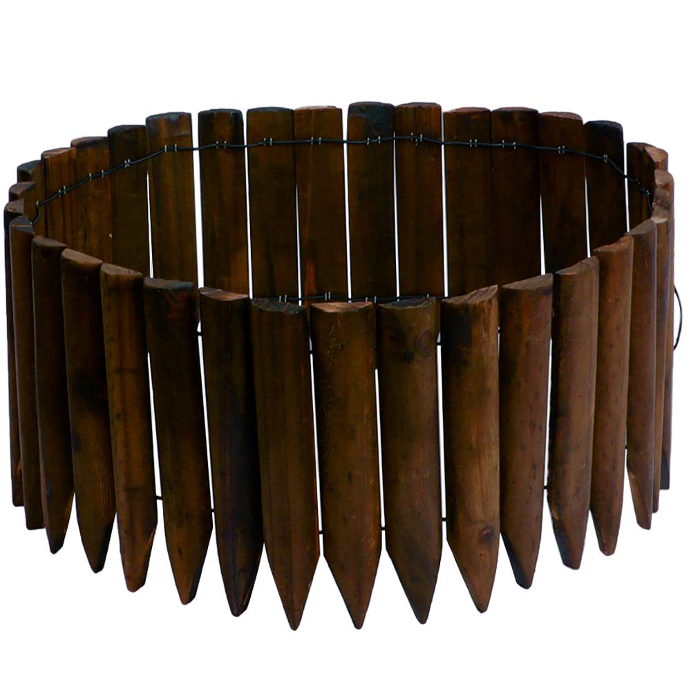 JonesHouseDeco Valla de madera para exteriores, jardín, césped, paisaje, flexible, decorativo, acabado de madera quemada, longitud 120 cm x altura 20 cm, color marrón oscuro