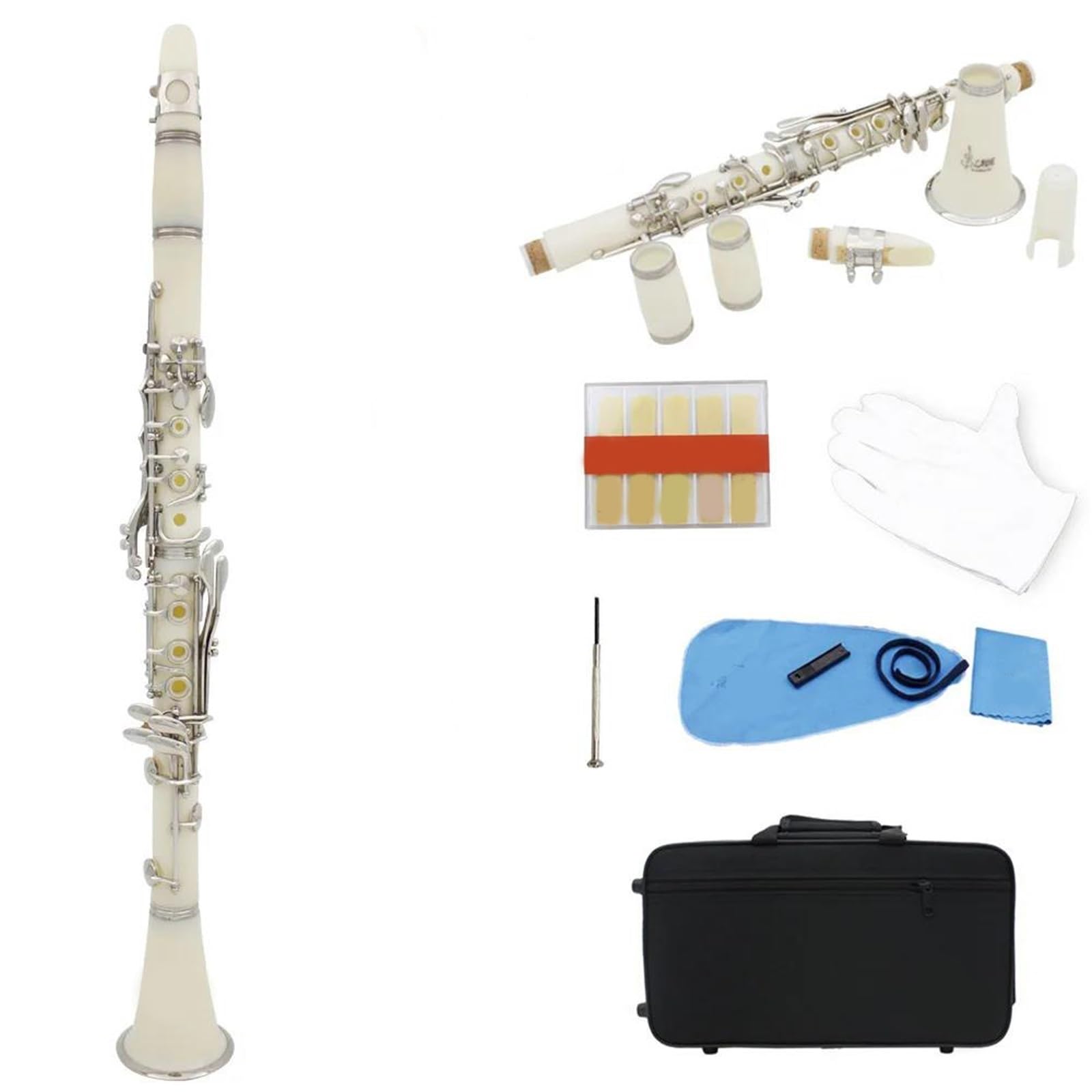Clarinete Sib Bemol de 17 teclas instrumento de viento madera profesional de baquelita con caja de piezas Tocando Clarinete