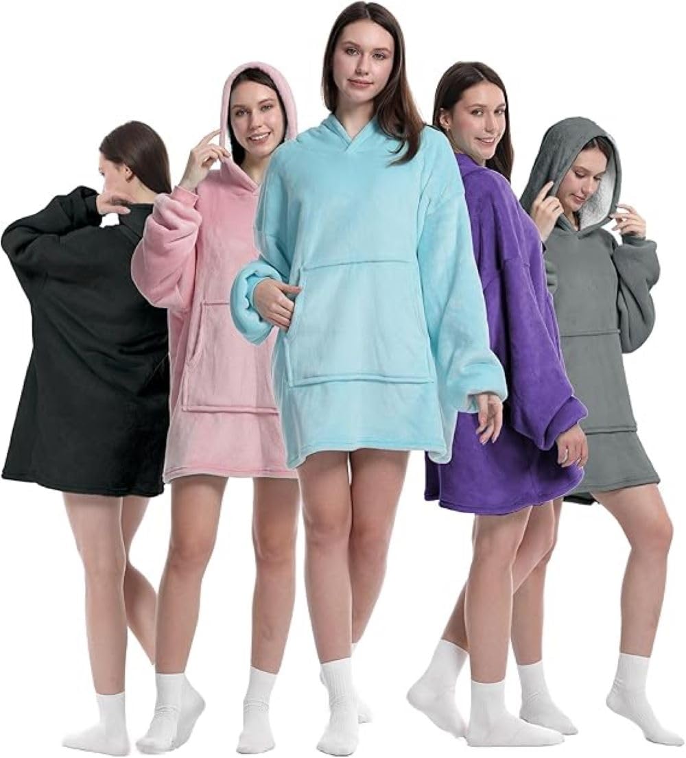 Roe Tenpo Wearable Blanket Hoodie, Oversized Hoodie for Women and Men, Thick and Ultra Soft Flannel Sherpa Blanket with Sleeves and Giant Pocket, Aqua Blue