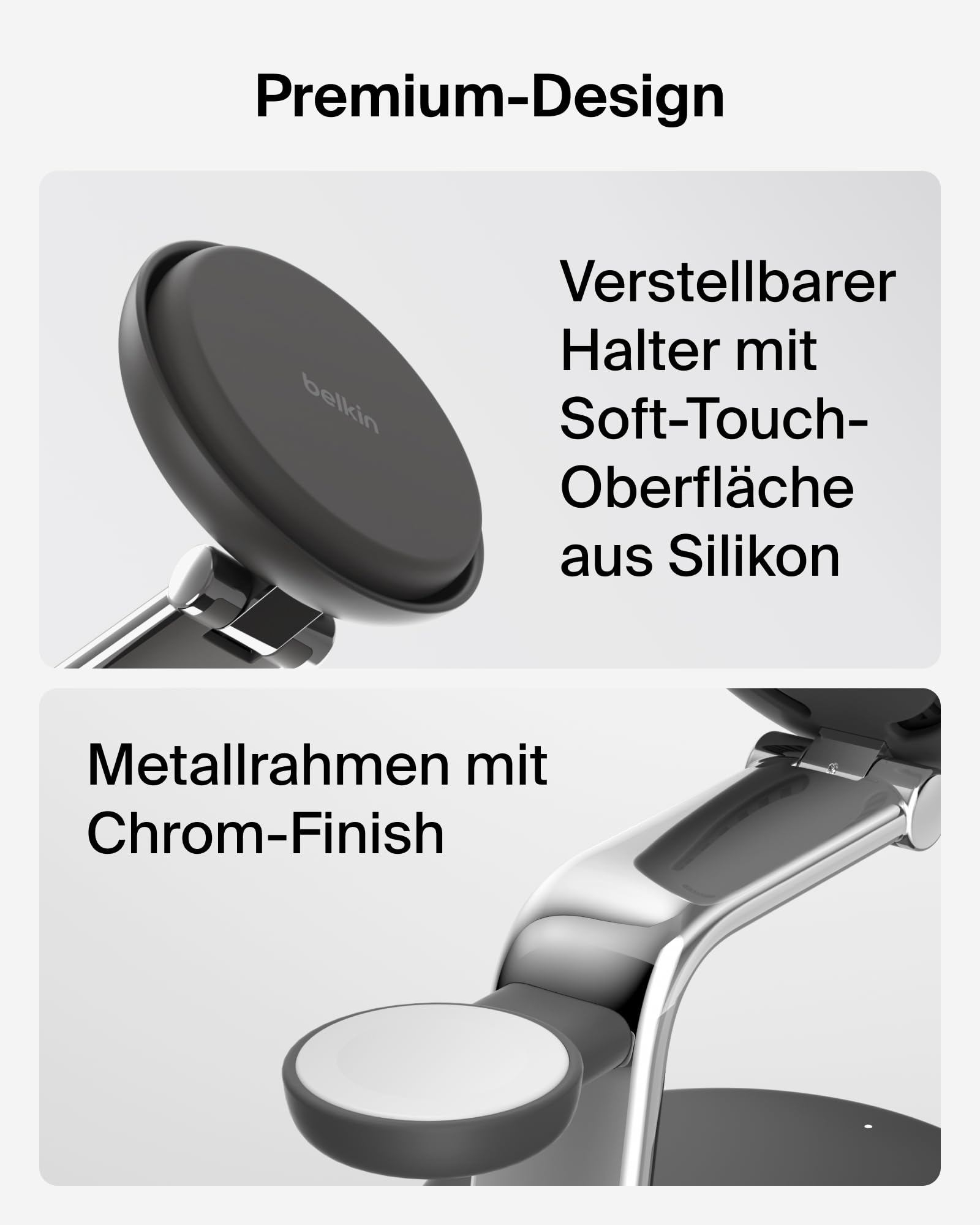 Belkin UltraCharge Pro Qi2.2 Induktive Ladestation, 25W, 3 in 1 Ladegerät MagSafe Kompatibel, Wireless Charger für iPhone 17, Air, Apple Watch, AirPods, Pixelsnap mit Lüfter, 45-W-Adapter – Schwarz
