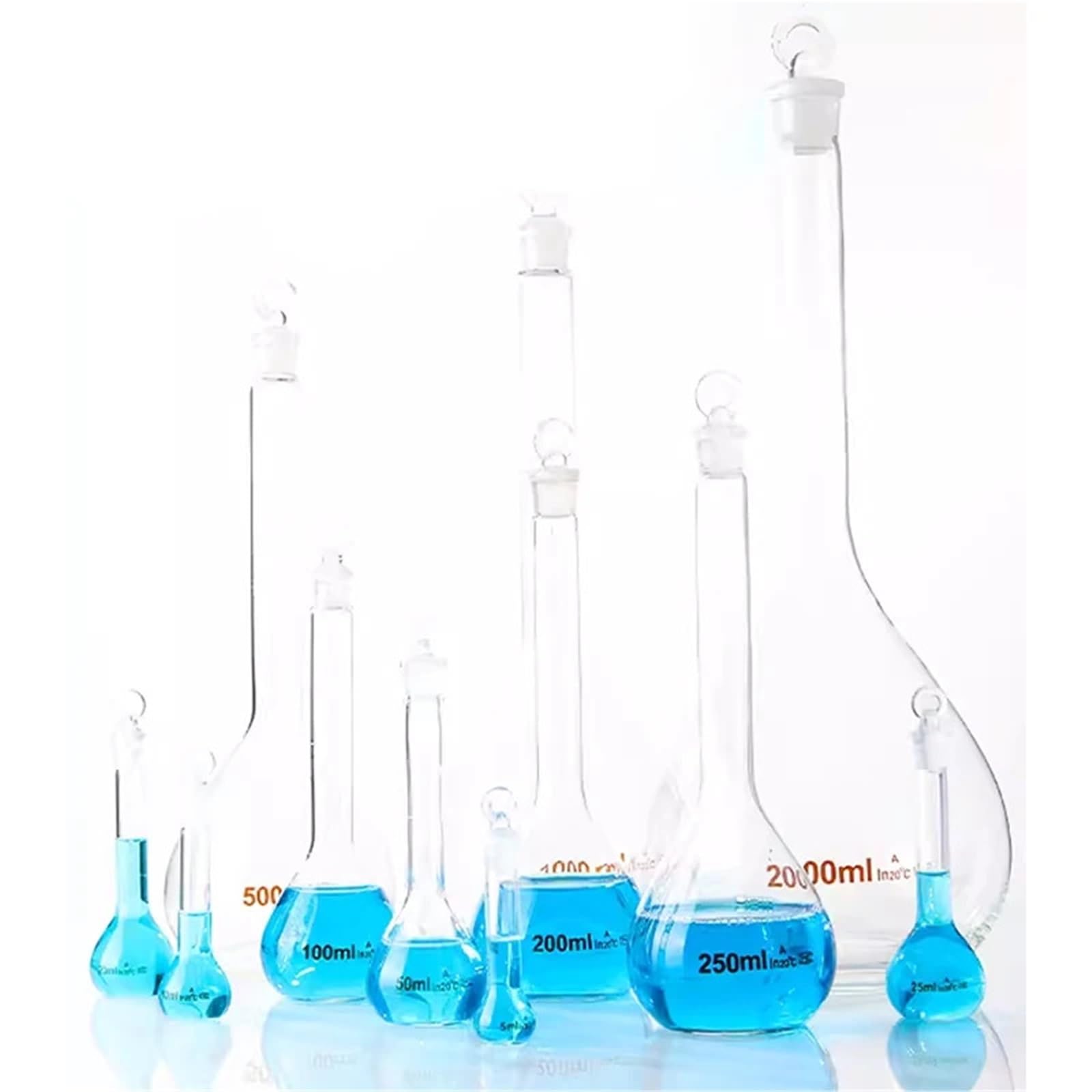 Matraz volumétrico transparente de laboratorio con forma de pera, de vidrio de borosilicato de grado A.(1000ml)