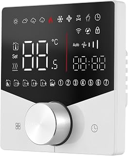 Smart WiFi Thermostat Wireless Digital Temperature Controller with APP Voice Control Colorful LED Digital Touch Screen Precise Temperature Control Wall Mounted Energy Save (Water Heating)