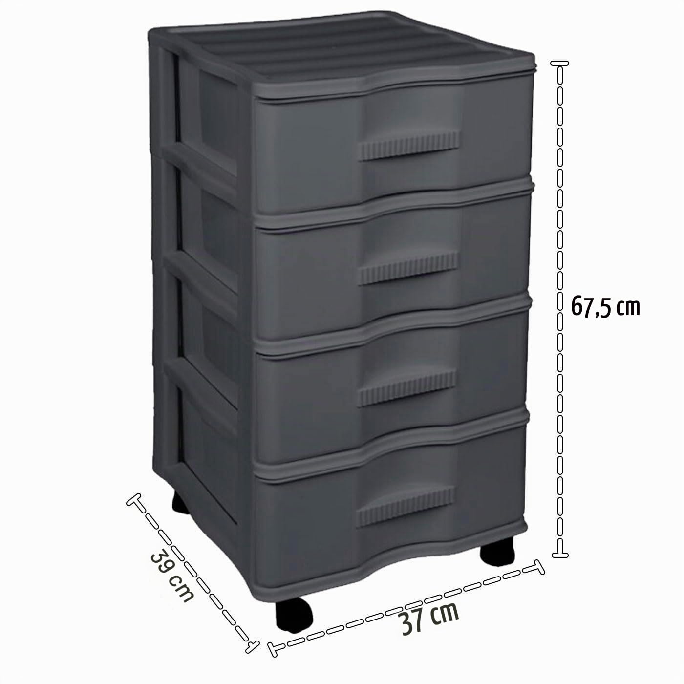 Acan Tradineur - Cajonera de Almacenamiento Wagon - 4 Cajones - Torre de Almacenamiento Multiusos para Oficina, hogar, Escuela, etc - 67,5 x 37 x 39 cm - Color Gris
