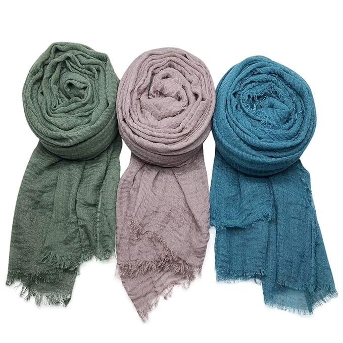 Women's Premium Wrinkle Ironless Crush Crinkled Cotton Summer Hemp Scarf Stoles Shawl Head Scarves For Girls Icw0012, (Female), Assorted-image-46