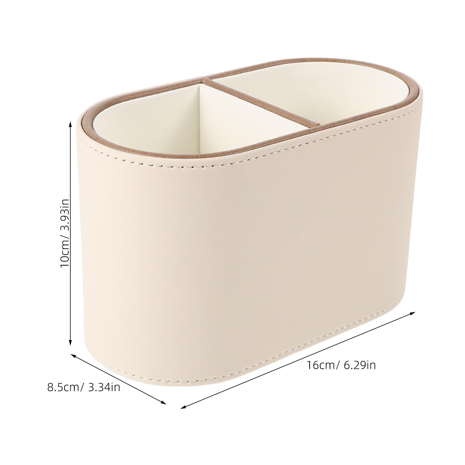 Portalápices con 2 compartimentos - Soporte para bolígrafos de cuero sintético - Organizador de escritorio para mandos a distancia, brochas de maquillaje, material de oficina, dormitorio