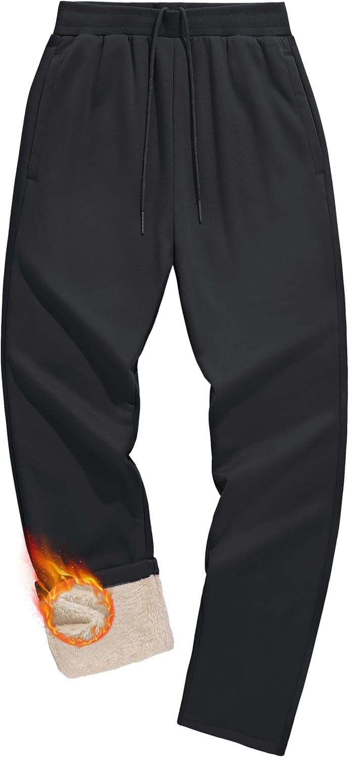 MAGCOMSEN Men's Winter Fleece Pants Sherpa Lined Sweatpants with Pockets Drawstring Lounge Running Athletic Warm Pants