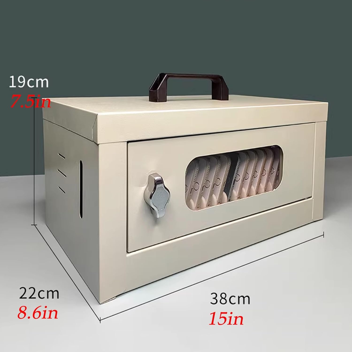 JKGHK Slot Cell Phone Locker Storage Cabinet, Wall Mounted Steel Phone Storage Lock Box with Handle, Cellphone Locker Box for Classroom, Office, Meeting Room(15-Slot)