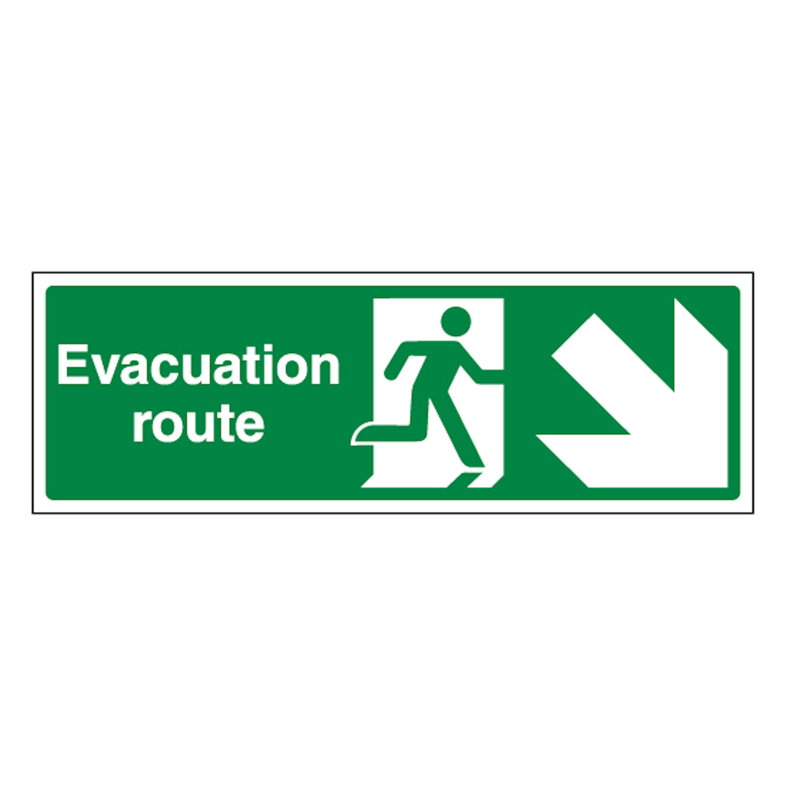 V Safety Evacuation Route Arrow Down Right 450 x 150 mm - 2mm Super-Tough Rigid Plastic Safety Sign