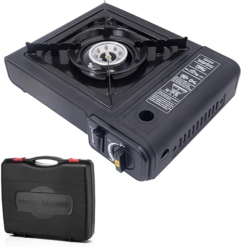 ShellKingdom Estufa de camping portátil de emergencia al aire libre butano estufa quemador con estuche de transporte para camping, picnic,
