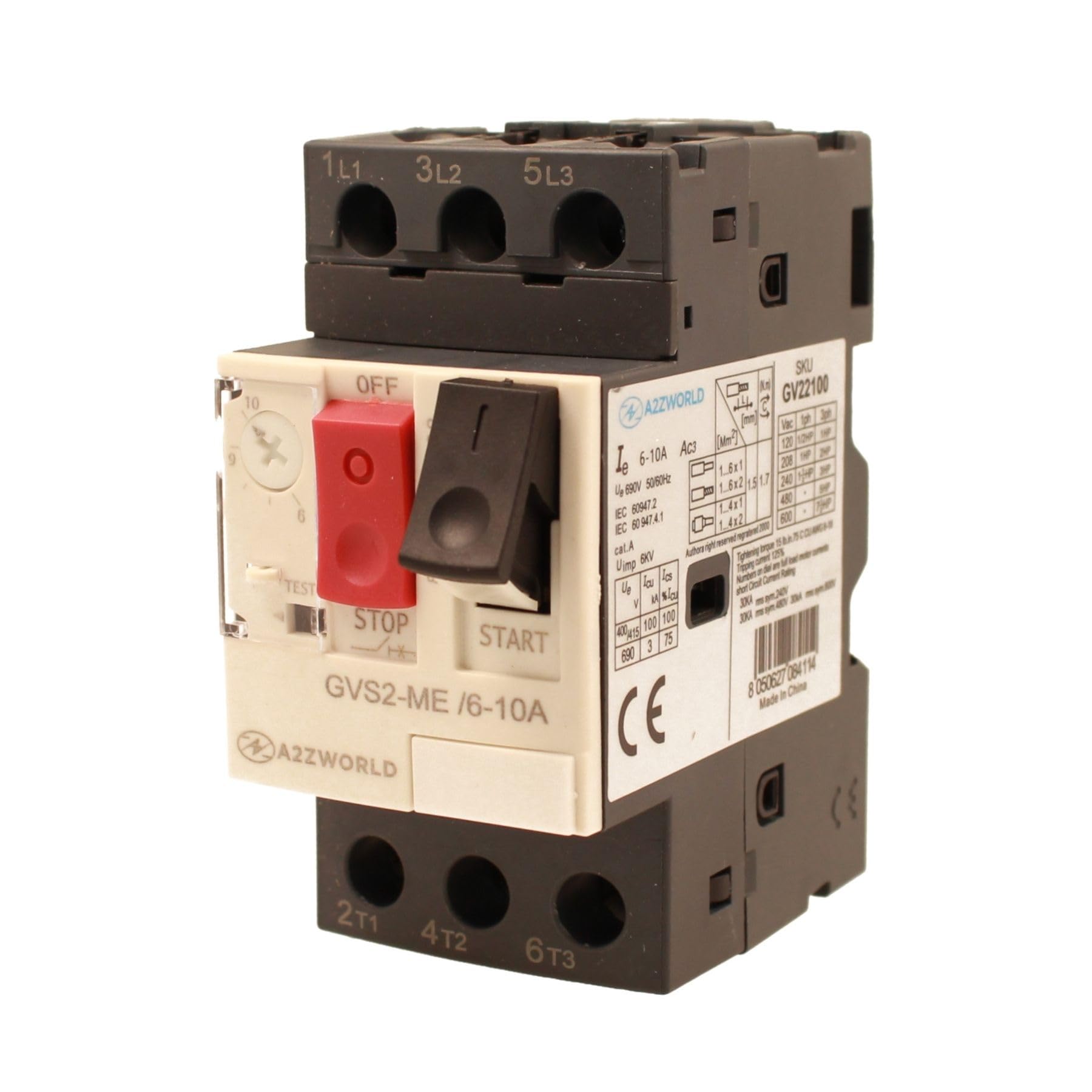 Sauveteur thermique 3P tripolaire pour protection moteur, réglable 6-10 A 4 KW, interrupteur thermique moteur 2,5 modules DIN, 690 V AC pour monophasé et triphasé