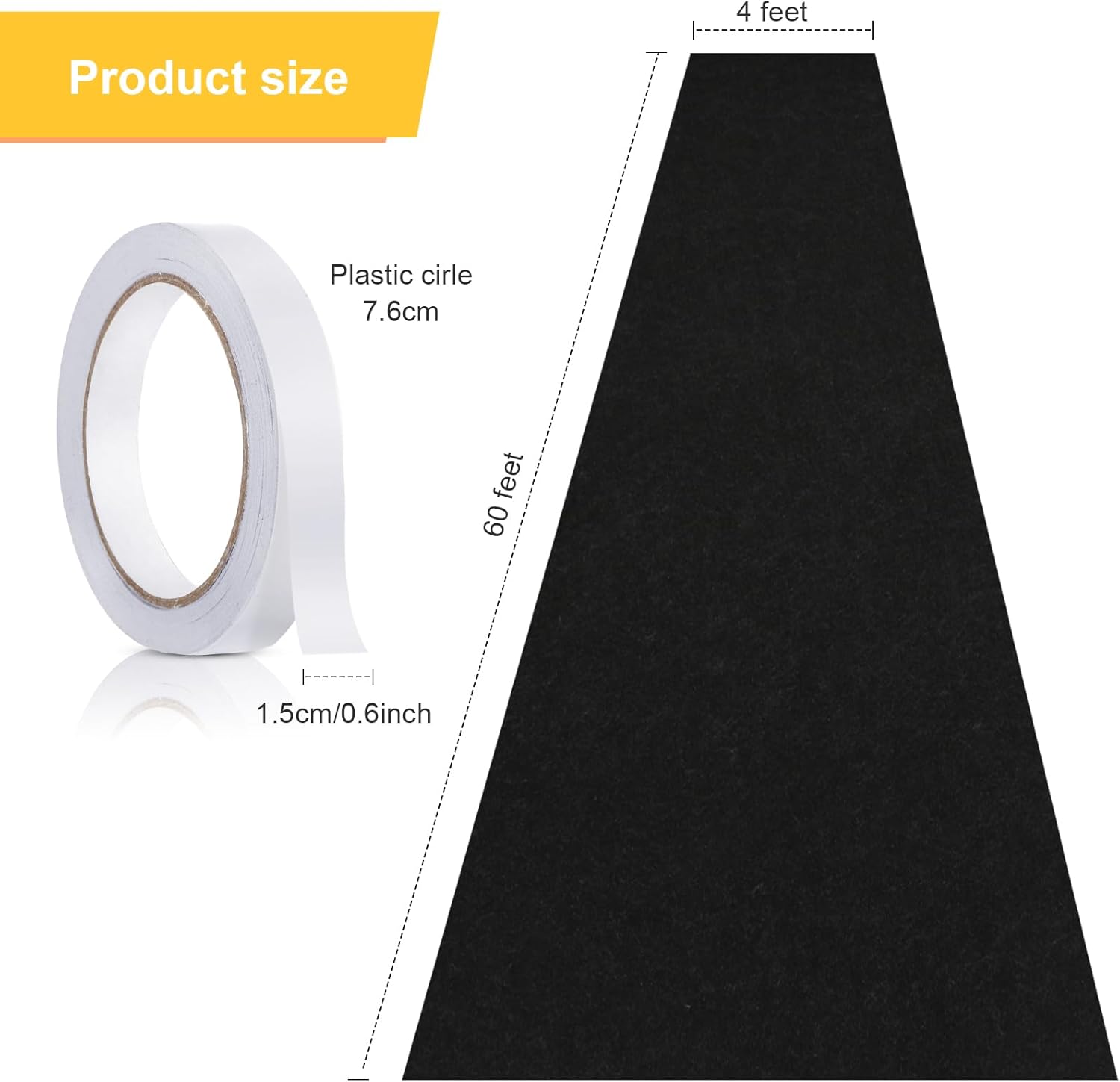 Preboun 3.9 x 60 ft Carpet Runner for Party Felt Runway Rug Runner Rug with Carpet Tape for Halloween Wedding Christmas Xmas Thanksgiving Outdoor Accessories Wedding Party Hallway(Black)