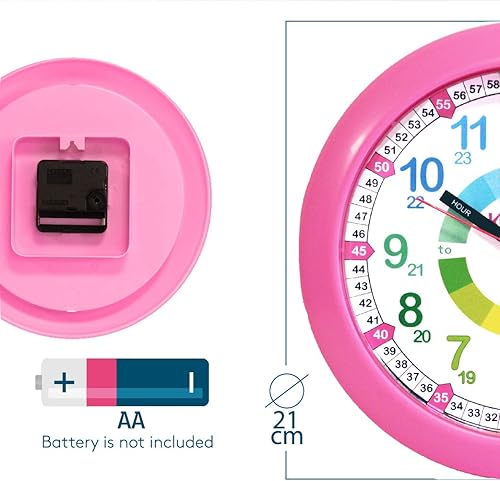 Miniatura 4 de Kiddus Reloj de pared para niños y niñas, habitación infantil. Sin tictac. Profesor de tiempo analógico con ejercicios. Fácil de leer y aprender la