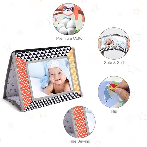 Miniatura 4 de Aolso Juguetes de espejo para bebé para el tiempo boca abajo, juguetes de espejo para bebé con libro de actividades suave de doble cara, juguetes
