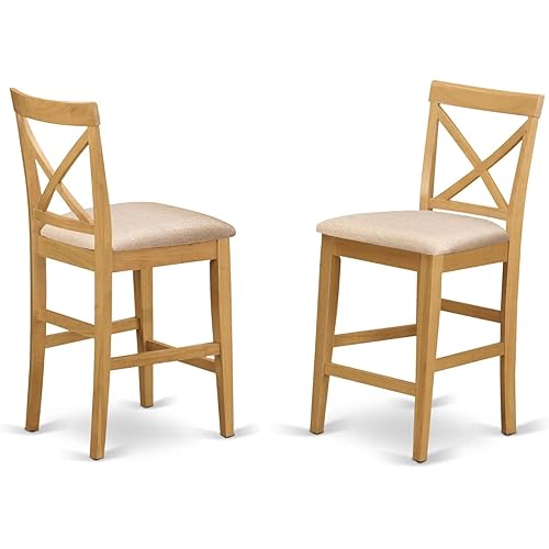 East West Furniture PBS-OAK-C Pub Counter Stool Bar Chair - Linen Fabric Pub Height Wooden Chairs, Set of 2, Oak