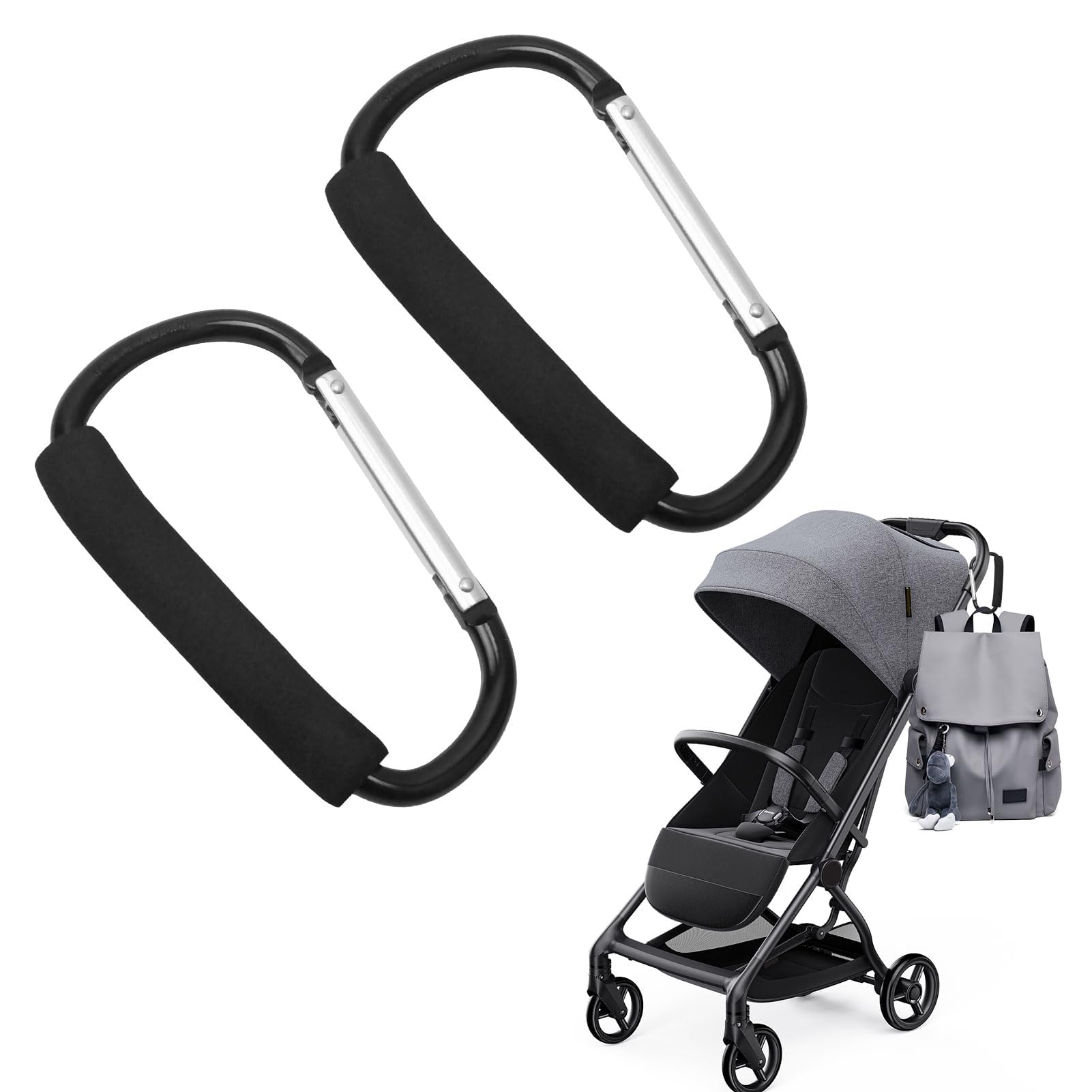 2 Pack Baby Large Pram Clip,Aluminum Baby Pram Hooks Large,Ba by Buggy Clips,Carabin er Hooks,Heavy Duty Pushchair Hook Clips for Pushchair Stroller Shopping Bag Hook and Hanging Diape